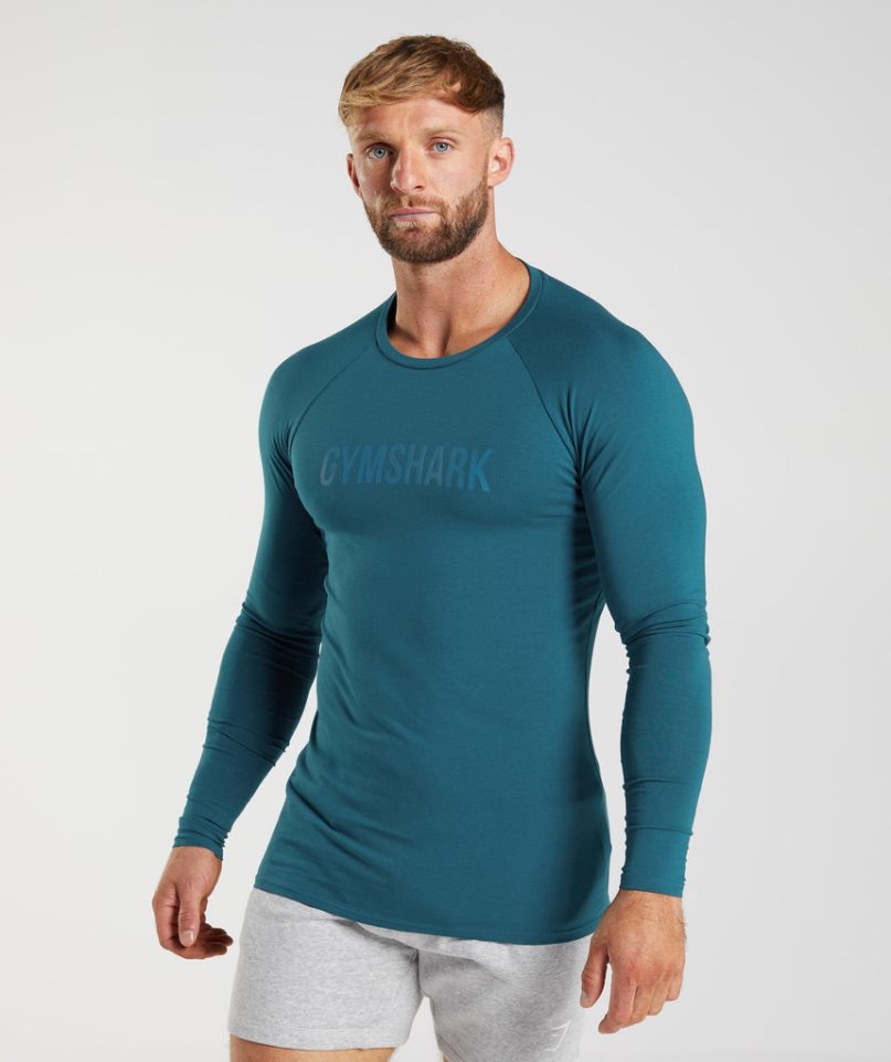 Koszulki Gymshark Apollo Long Sleeve Męskie Niebieskie | PL 347FXT